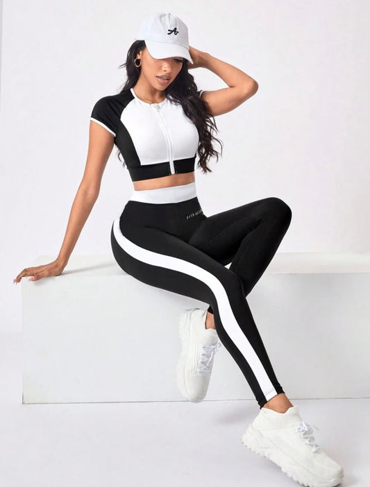 Sport Studio Colorblock Raglan Sleeve Sports Set Workout Women Set