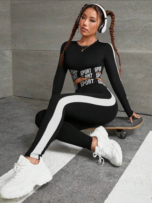 Sport Gameset Letter Graphic Contrast Side & Crisscross Cut Out Sports Set